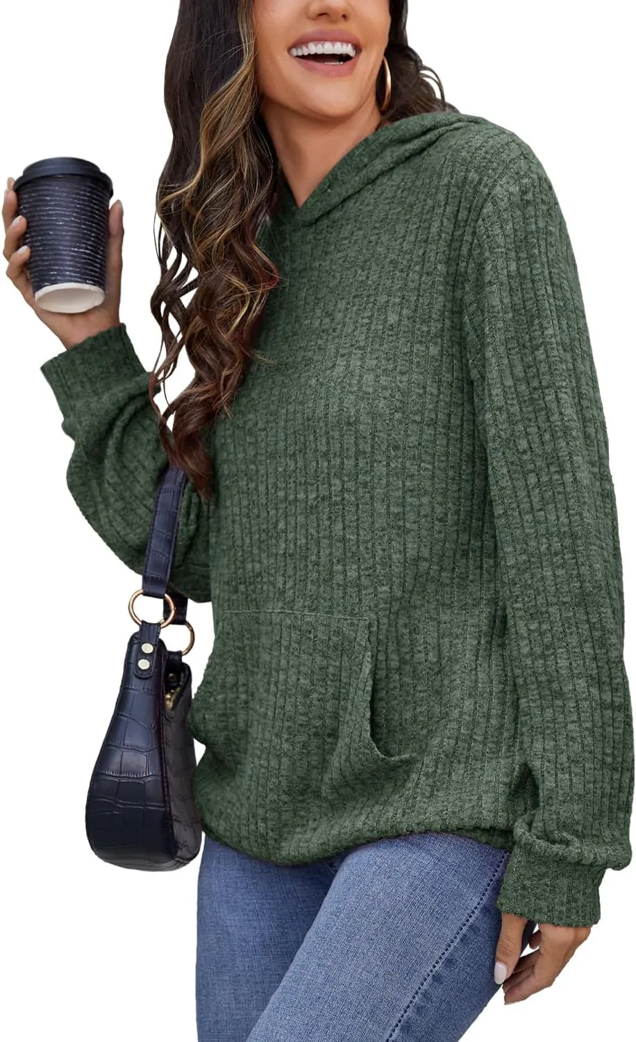 Womens Long Sleeve Shirts Kangaroo Pocket Fashion Hoodies Fall Pullover Sweatshirts
