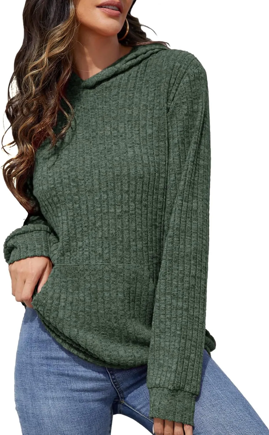 Womens Long Sleeve Shirts Kangaroo Pocket Fashion Hoodies Fall Pullover Sweatshirts