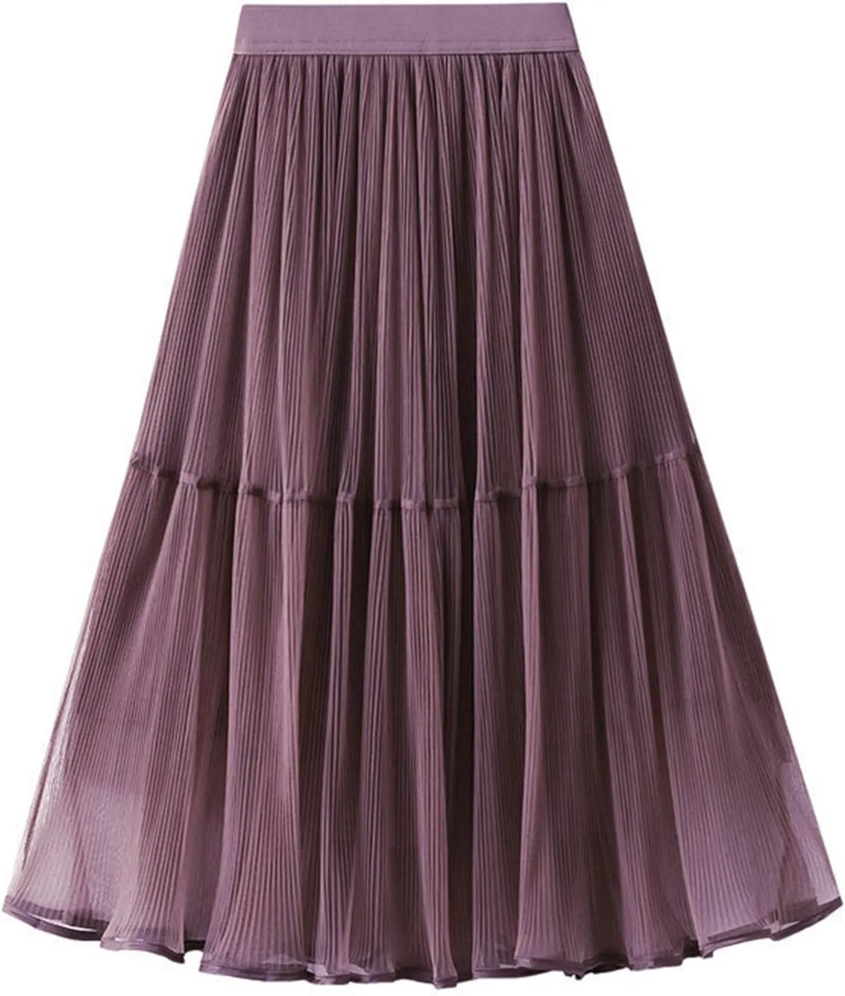 Women's Mesh Tulle Fairy Skirt Elegant Trendy High Waisted A Line Pleated Layered Midi Skirt