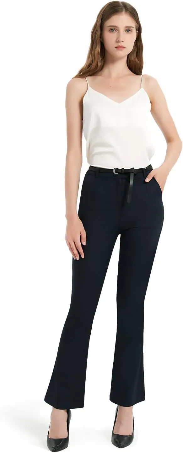 Womens Pants Dress Work Flare Bootcut High Waisted Straight Leg Petite Slacks for Women