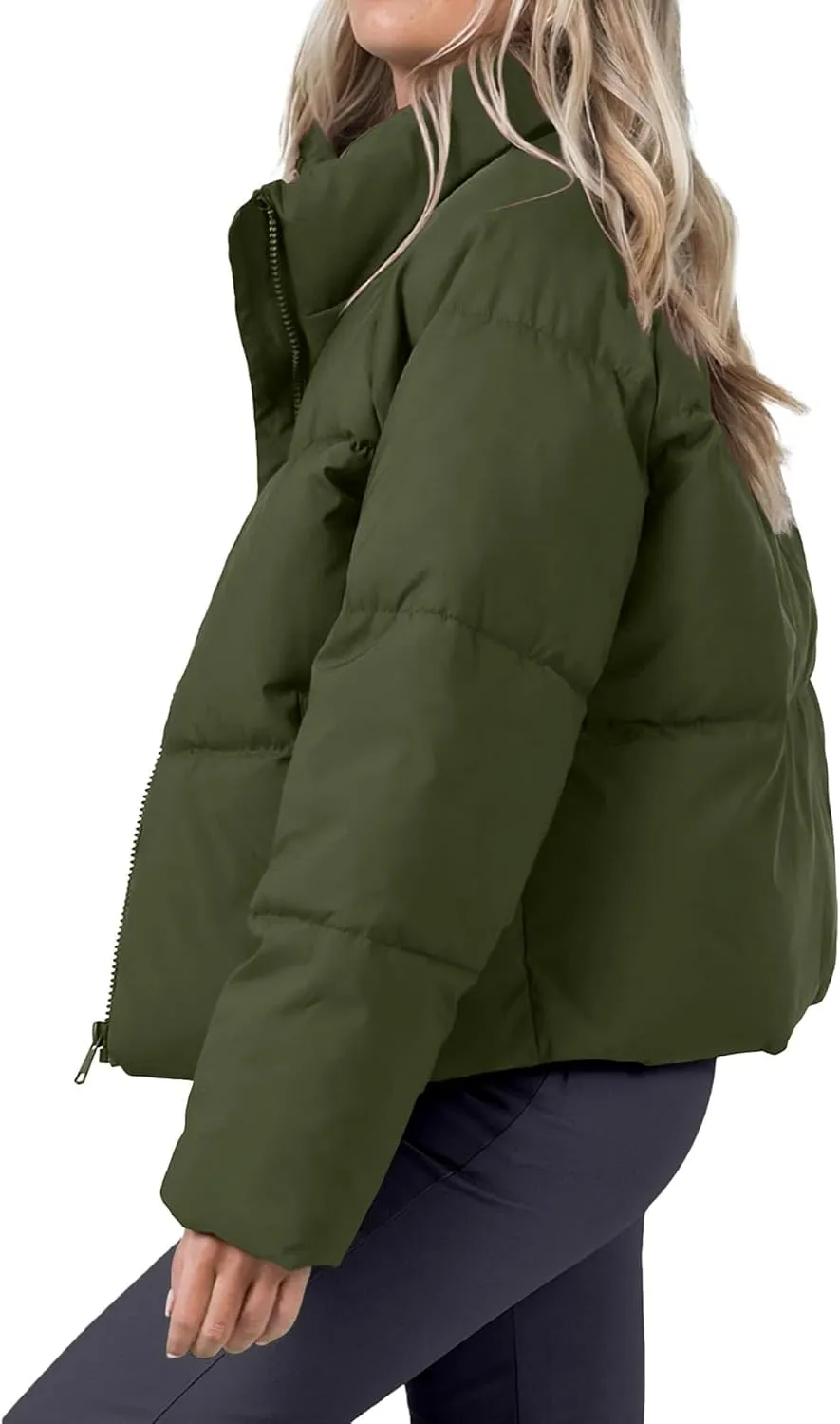 Women's Puffer Jacket Lightweight Oversized Long Sleeve Full Zipper Baggy Short Down Coats with Pockets
