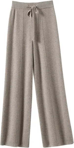 Women's Solid High Waist Knitted Wide Leg Pant Fall Winter Warm Drawstring Elastic Wide Leg Pants