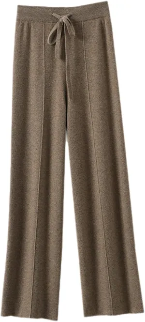 Women's Solid High Waist Knitted Wide Leg Pant Fall Winter Warm Drawstring Elastic Wide Leg Pants