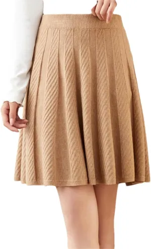 Women's Solid Knitted Short Skirt High Waist Midi Pleated Skirts Steampunk Mini Skirt