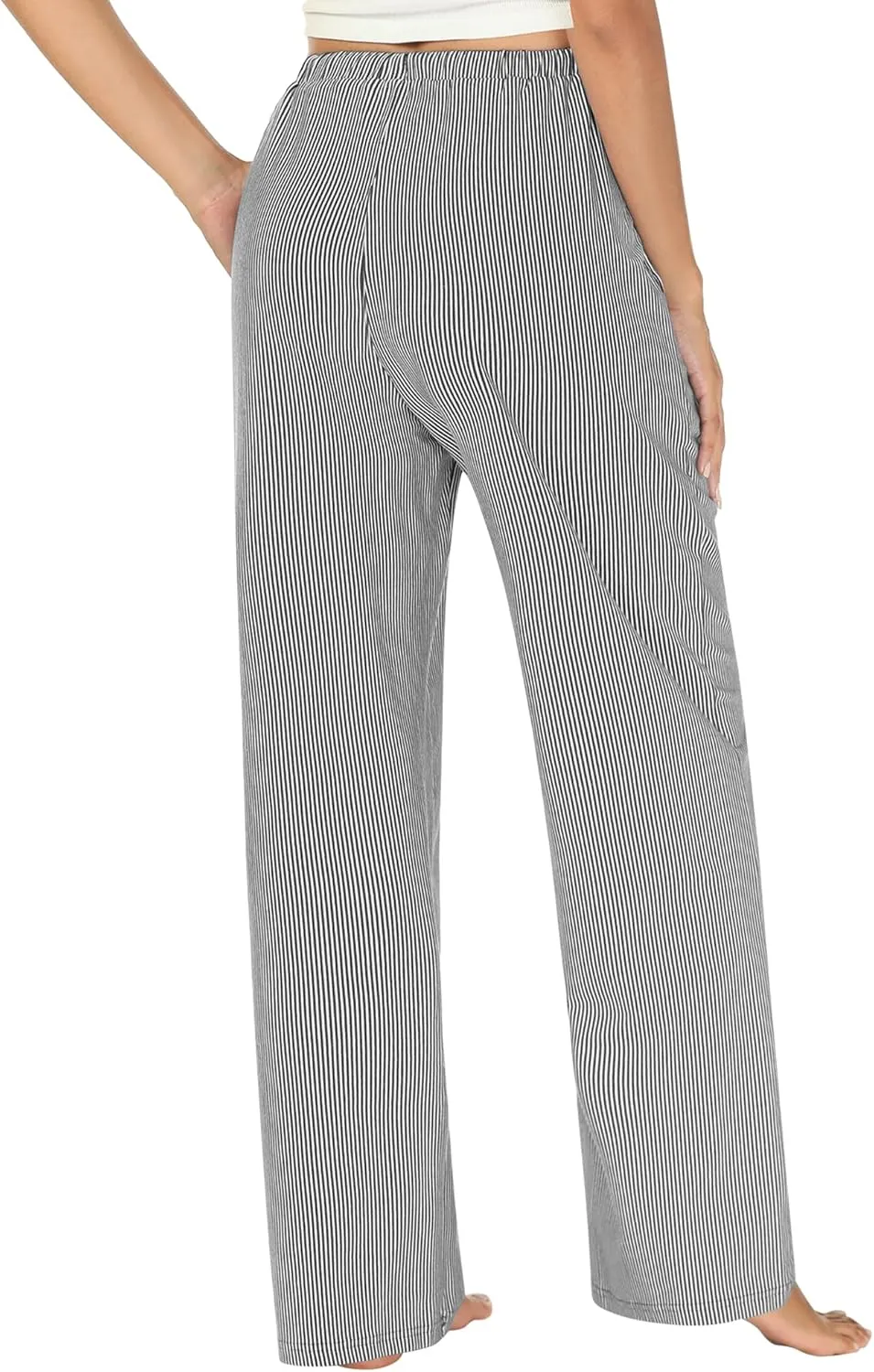 Womens Striped Pajama Pants Cotton Comfy Lounge Pj Pants Casual Wide Leg Drawstring Elastic Sleep Bottoms with Pockets