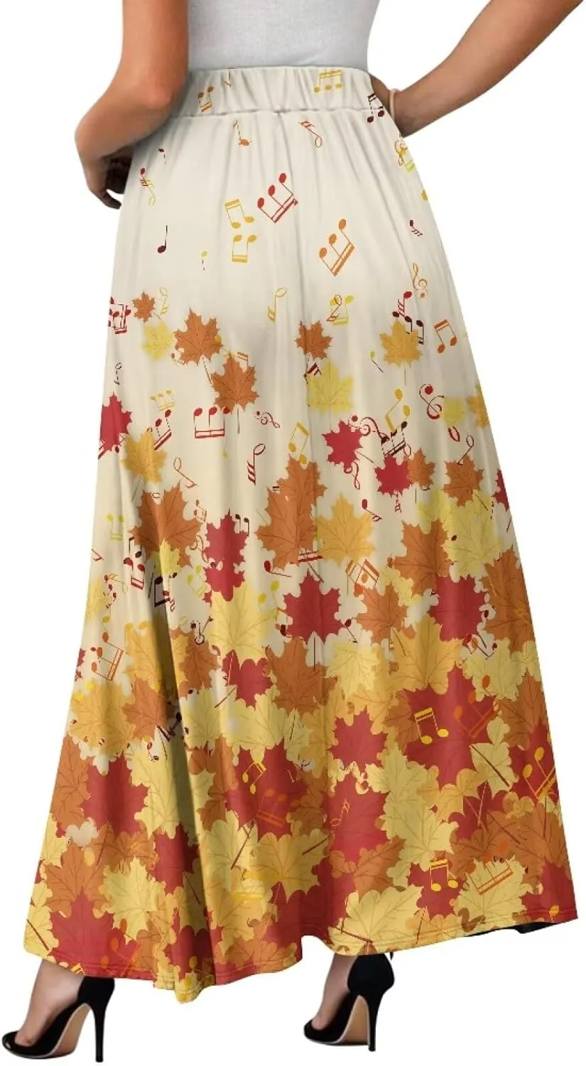 Women's Styleish Flare Long Maxi Skirt Pleated Elastic High Waist A-Line Boho Skirts Flowy Swing Midi Long Skirt with Pockets