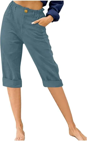 Women's Summer Flowy Linen Palazzo Wide Leg Pants Plus Size High Waist Pant High Slit Trousers with Pockets