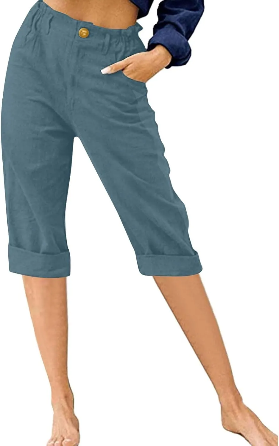 Women's Summer Flowy Linen Palazzo Wide Leg Pants Plus Size High Waist Pant High Slit Trousers with Pockets
