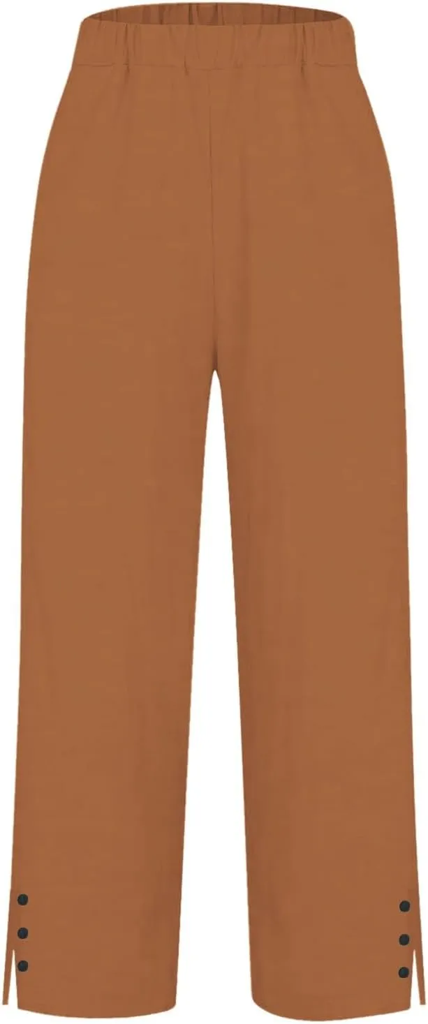 Womens Summer Flowy Linen Pants Going Out Hawaiian Beach Active Athletic Sweatpants Trendy High Waist Casual Trousers