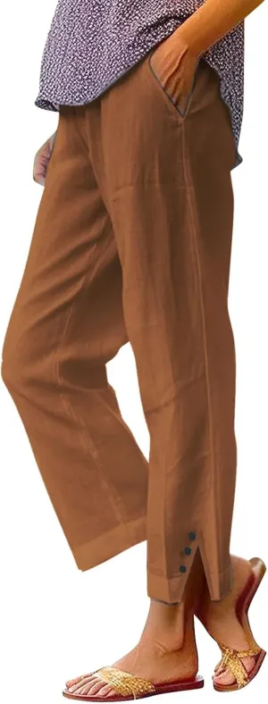 Womens Summer Flowy Linen Pants Going Out Hawaiian Beach Active Athletic Sweatpants Trendy High Waist Casual Trousers