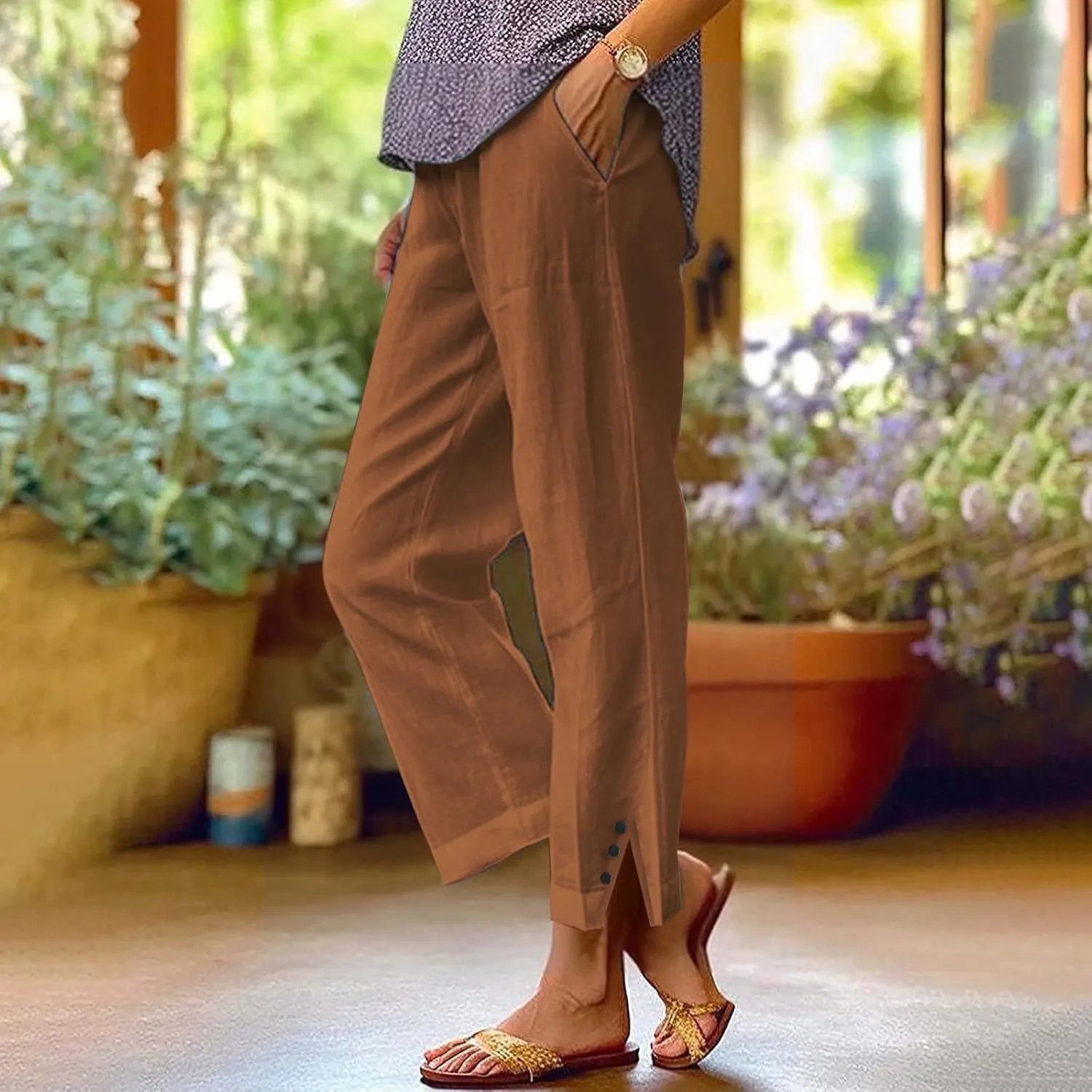 Womens Summer Flowy Linen Pants Going Out Hawaiian Beach Active Athletic Sweatpants Trendy High Waist Casual Trousers