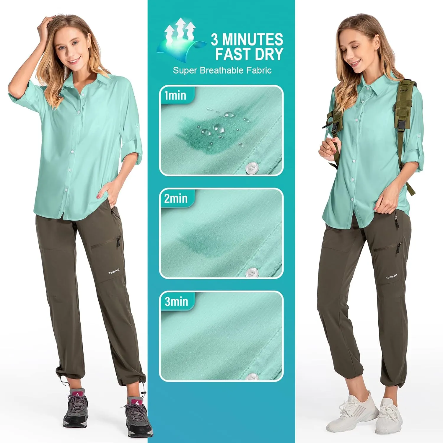 Women's UPF 50 Long Sleeve Sun Protection Shirts Quick Dry Outdoor Fishing Hiking Travel Shirt