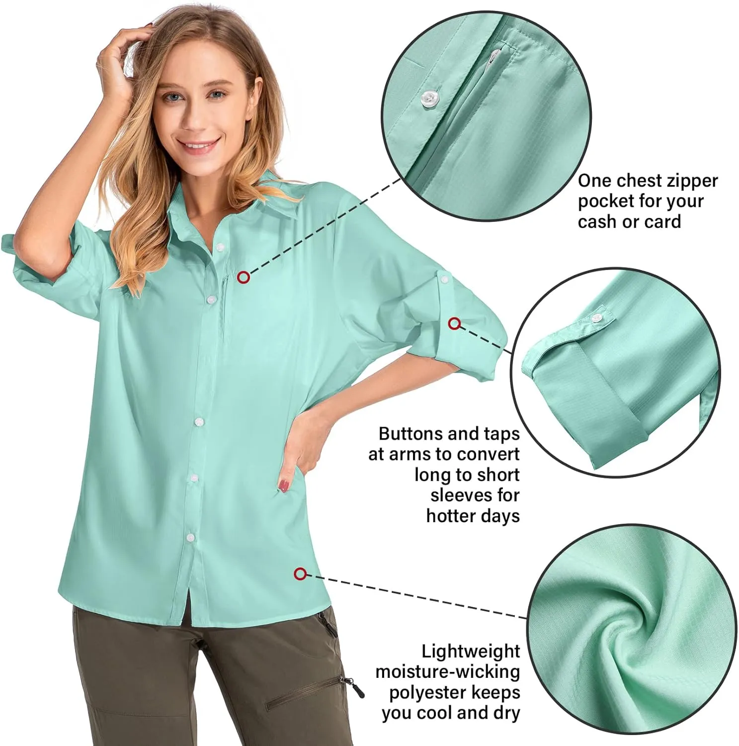 Women's UPF 50 Long Sleeve Sun Protection Shirts Quick Dry Outdoor Fishing Hiking Travel Shirt