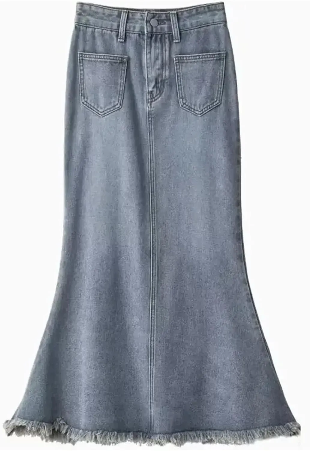 Women's Vintage High-Waisted Denim Skirt with Side Slit  Loose Fit Slimming Medium-Length Spring Skirt