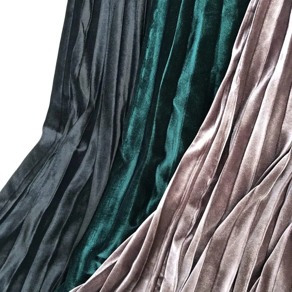 Women's Vintage Velvet Long Skirt High Waist Pleated Skirt