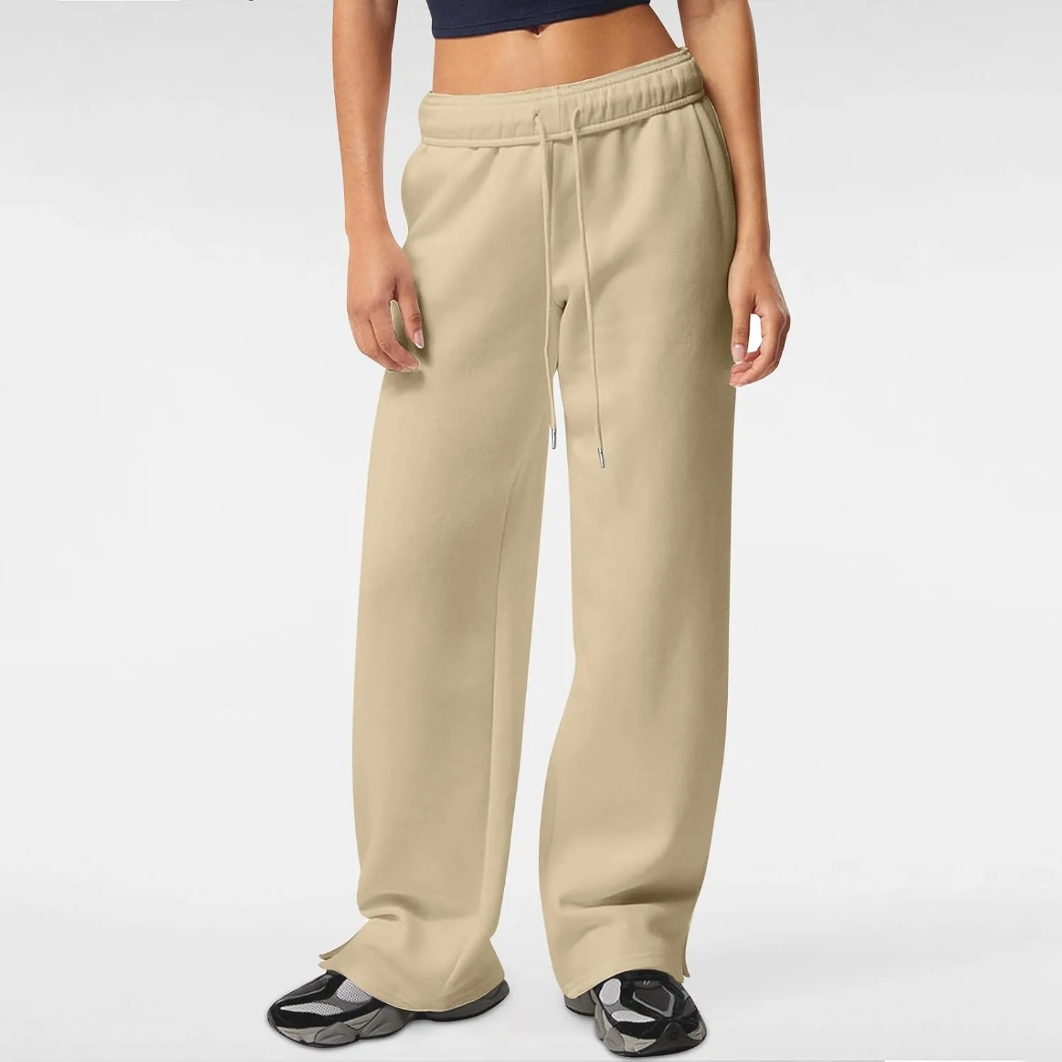 Women's Wide Leg Sweatpants Baggy Loose Sweat Pants Trendy Drawstring High Waisted Joggers Casual Trousers Pants