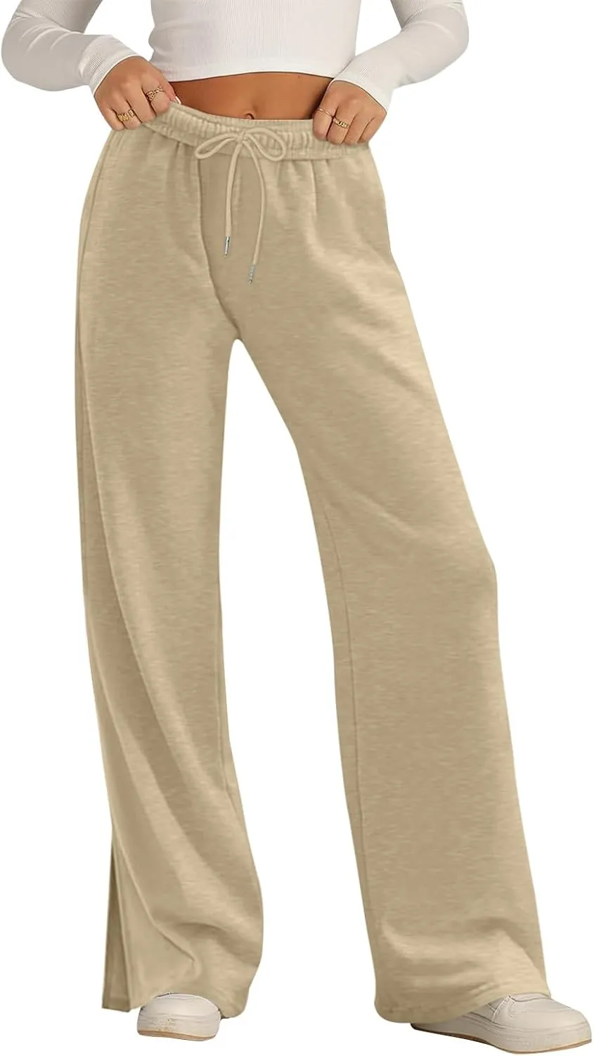 Women's Wide Leg Sweatpants Baggy Loose Sweat Pants Trendy Drawstring High Waisted Joggers Casual Trousers Pants