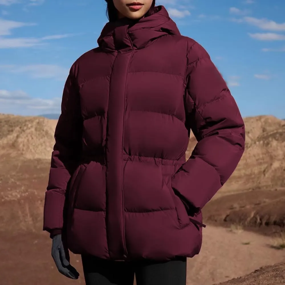 Women's Winter Warm Puffer Coat Cropped Slim Fit Down Jacket with Removable Hood Long Sleeve Lightweight Coats