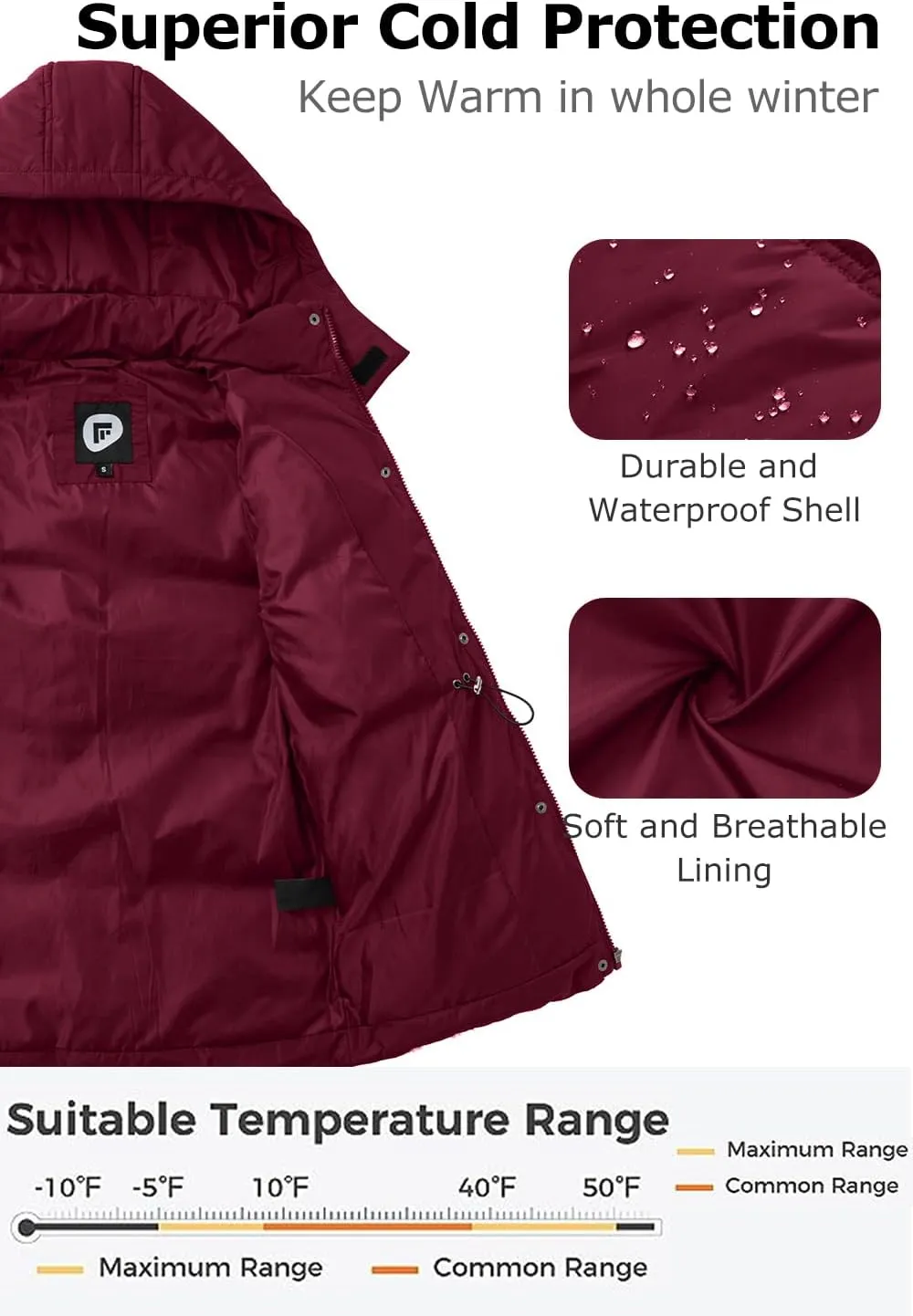 Women's Winter Warm Puffer Coat Cropped Slim Fit Down Jacket with Removable Hood Long Sleeve Lightweight Coats