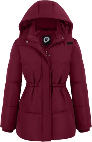 Women's Winter Warm Puffer Coat Cropped Slim Fit Down Jacket with Removable Hood Long Sleeve Lightweight Coats