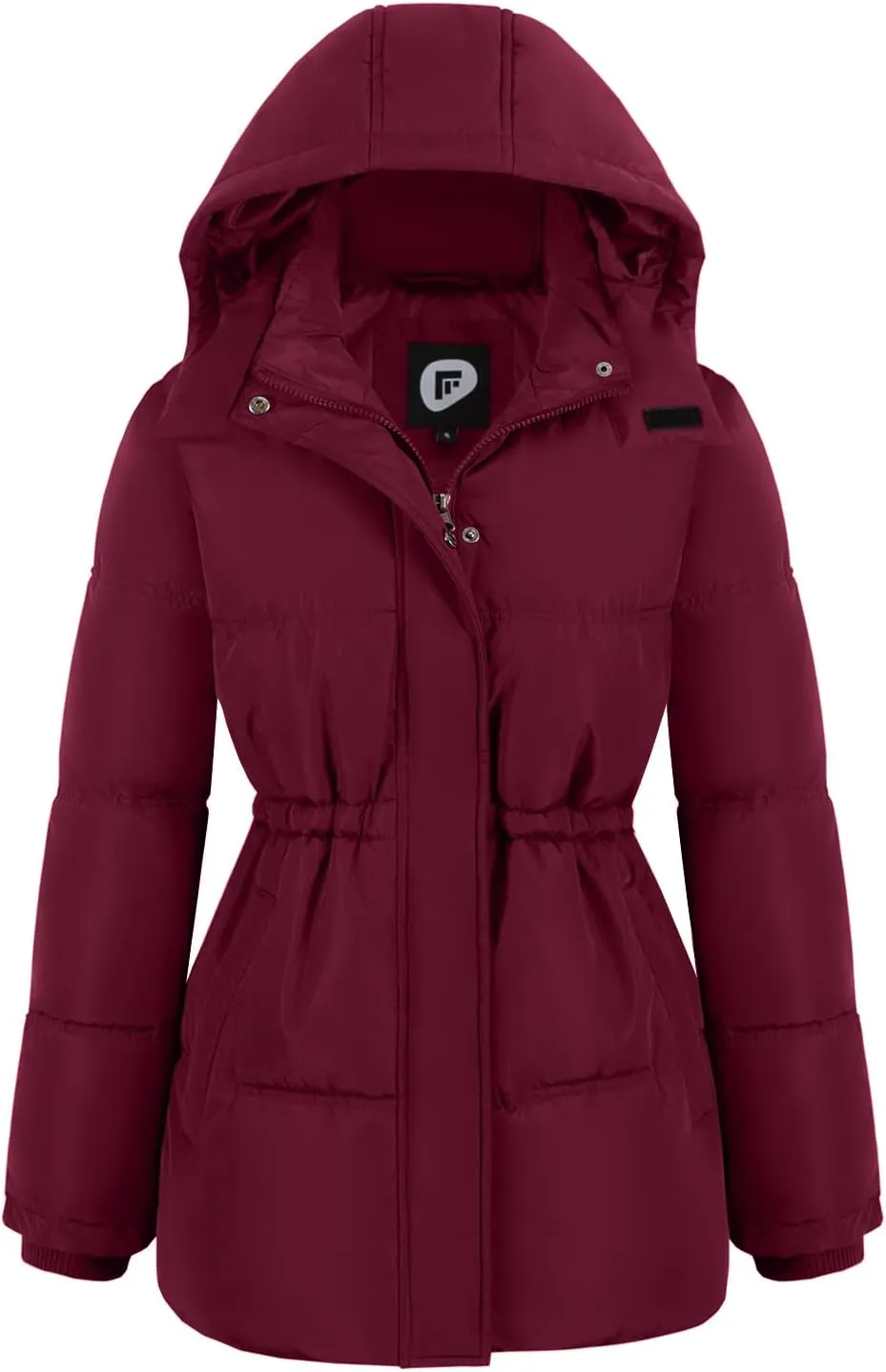 Women's Winter Warm Puffer Coat Cropped Slim Fit Down Jacket with Removable Hood Long Sleeve Lightweight Coats