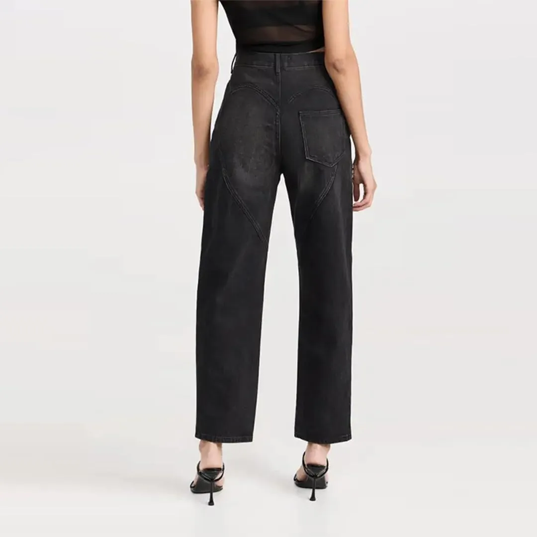 Women's Y2k Baggy Ripped Jeans High Waist Loose Rhinestone Distressed Wide Leg Pants for Women Streetwear
