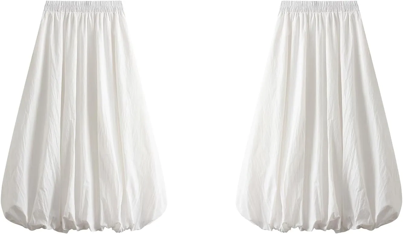 Women's Y2k Bubble Maxi Skirt Elastic Waist Puffy Hem Skirt Casual A Line Flowy Long Flower Bud Skirts