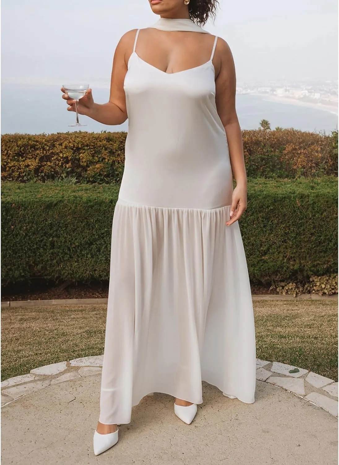 Womens Y2k Tube Strapless Pleated Maxi Dress with Scarf Maternity Silk Satin Formal Cocktail Ruffle Flowy Dresses