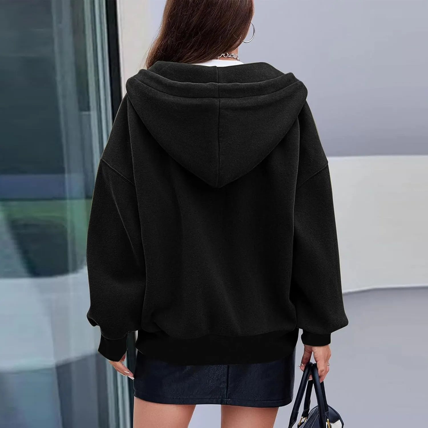 Women's Zip Up Hoodies Fleeced Long Sleeve Fall Coats Oversized Jackets With Pockets Tunic Casual Hooded Sweatshirt