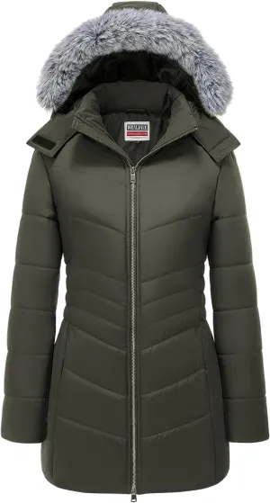 WULFUL Women's Winter Coats Long Warm Thicken Puffer Jackets Outwear With Removable Fur Hood