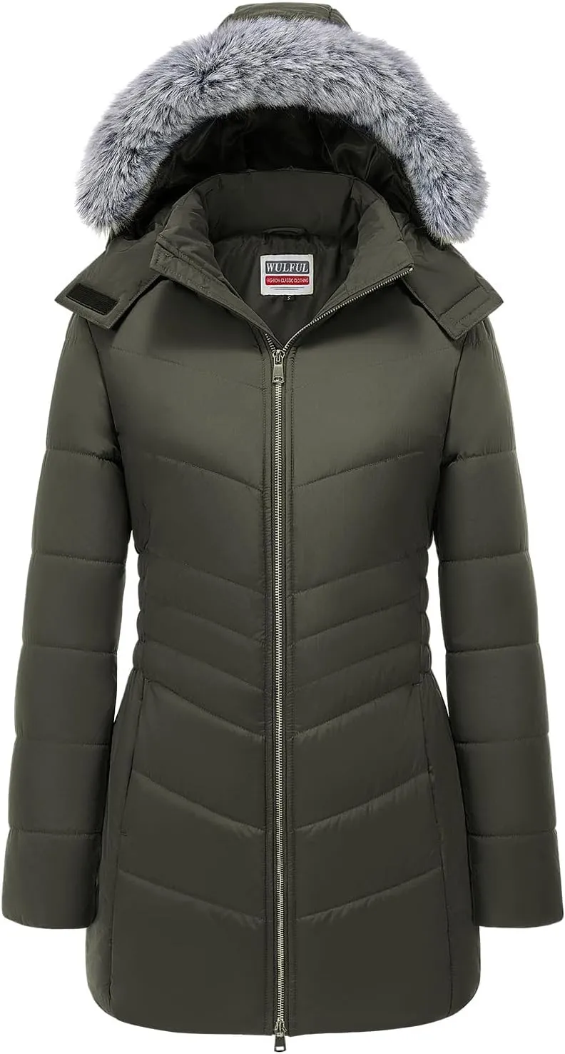 WULFUL Women's Winter Coats Long Warm Thicken Puffer Jackets Outwear With Removable Fur Hood