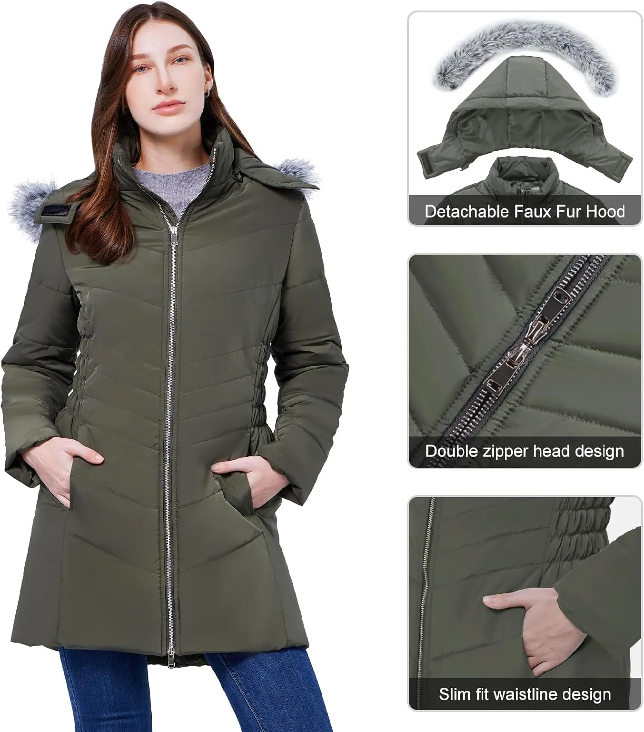 WULFUL Women's Winter Coats Long Warm Thicken Puffer Jackets Outwear With Removable Fur Hood