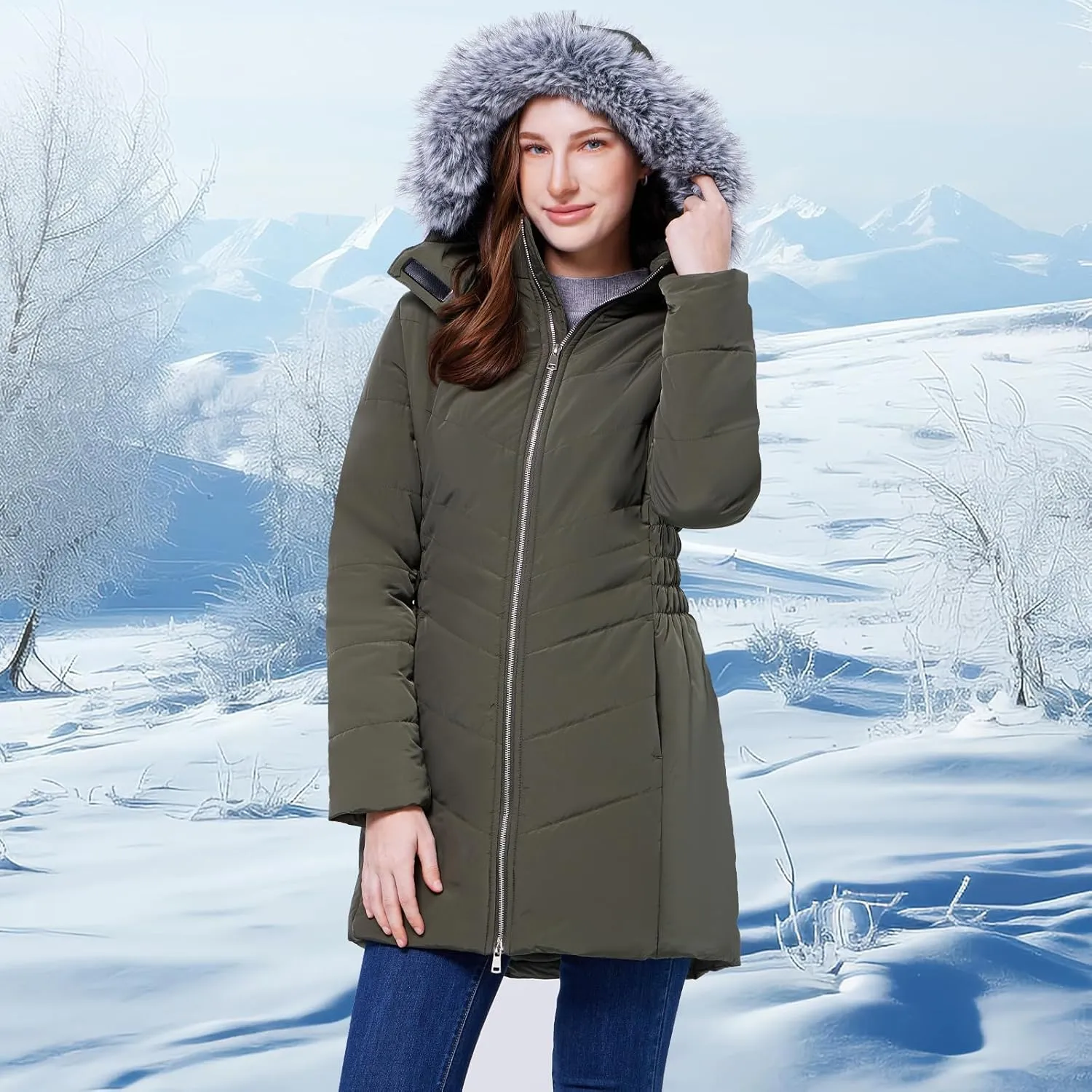WULFUL Women's Winter Coats Long Warm Thicken Puffer Jackets Outwear With Removable Fur Hood