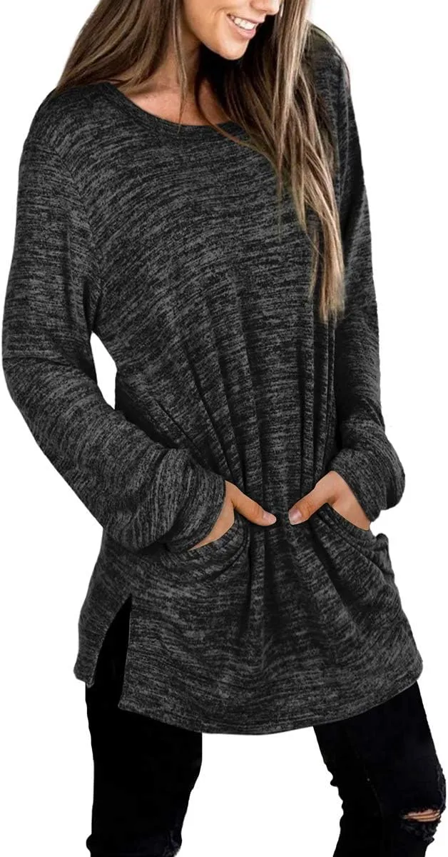 XIEERDUO Womens Casual Sweatshirts Long Sleeve Shirts Oversized With Pocket Tunic Tops S-3XL
