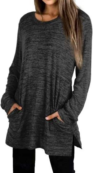 XIEERDUO Womens Casual Sweatshirts Long Sleeve Shirts Oversized With Pocket Tunic Tops S-3XL