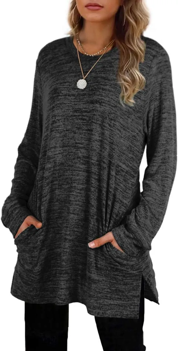 XIEERDUO Womens Casual Sweatshirts Long Sleeve Shirts Oversized With Pocket Tunic Tops S-3XL