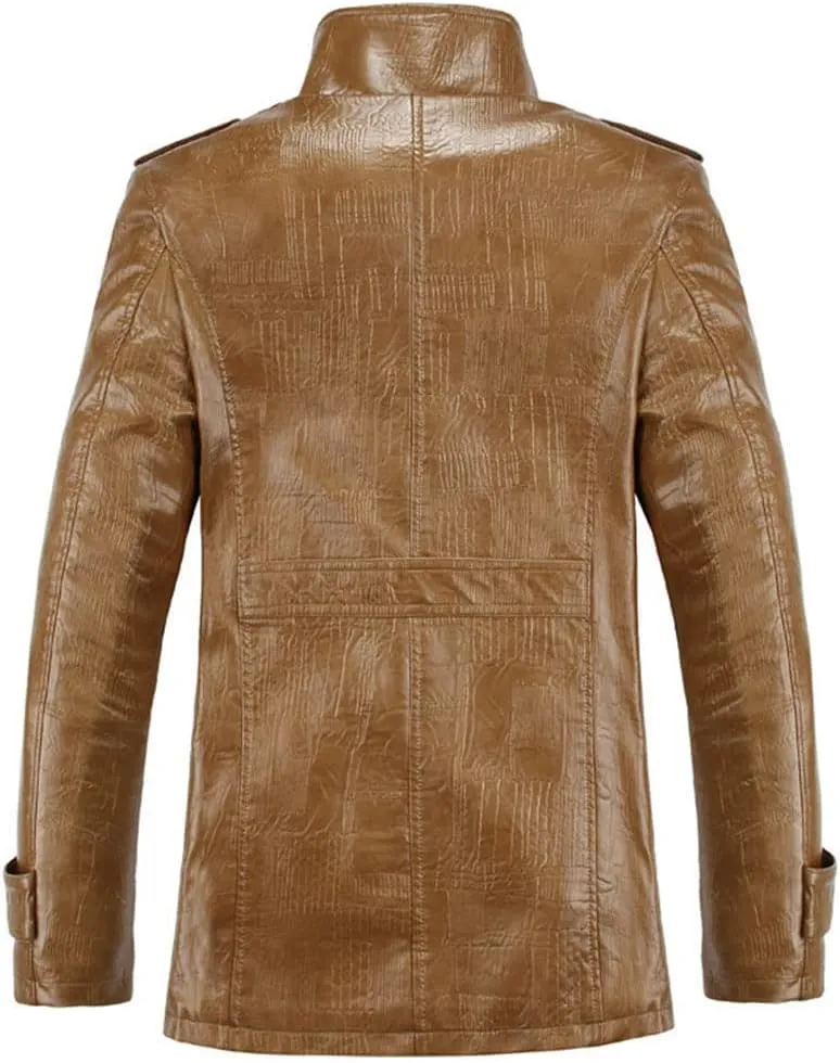 XYGJZ Men's Fleece Leather Jacket Sherpa Lined Stand Collar PU Faux Leather Motorcycle Coat Winter Oversized Thicken Outwear