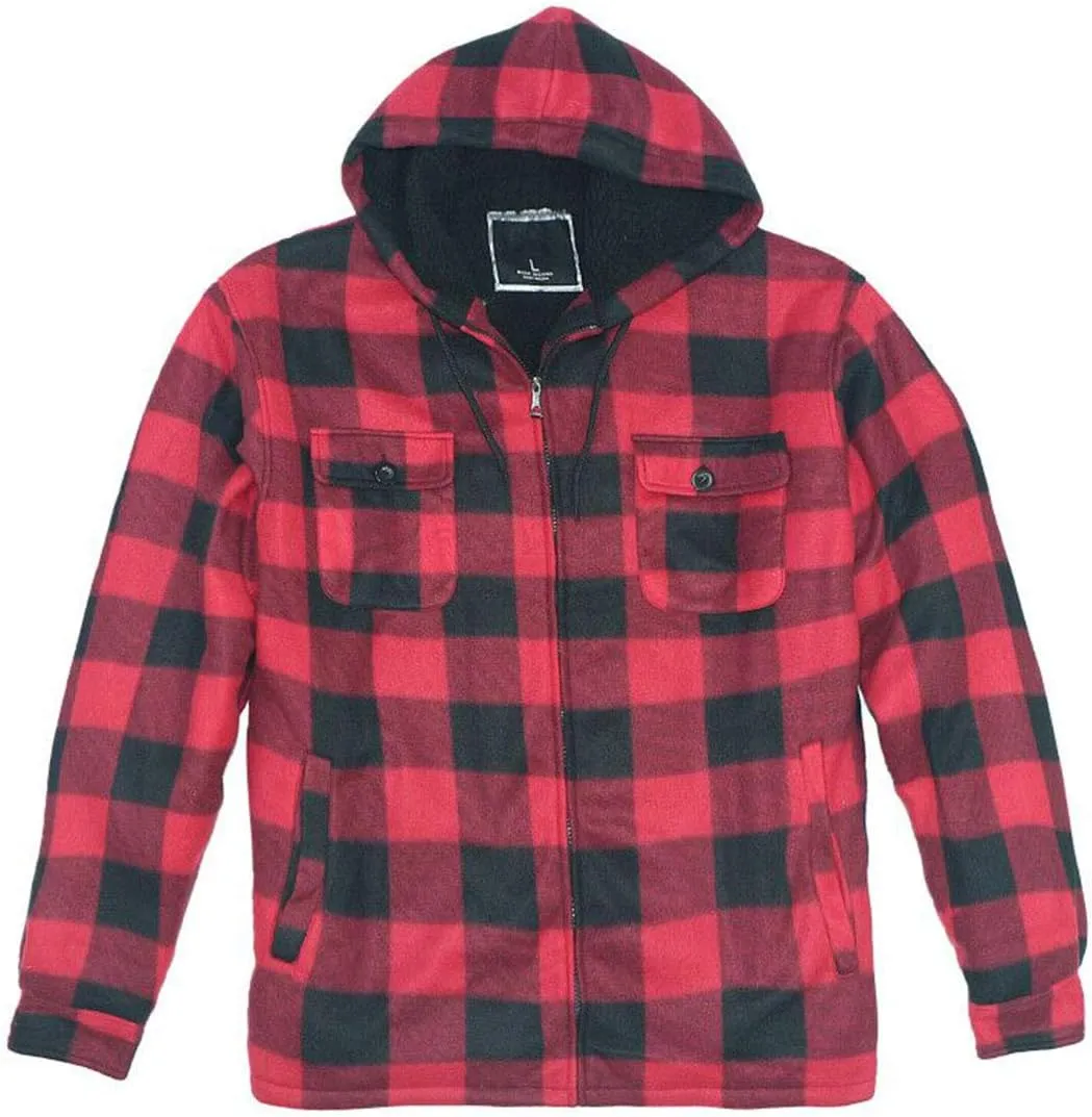 Yasumond Men's Hoodies Flannel Full Zip Sherpa Lined Heavy Fleece Plaid Warm Hooded Jackets,S-5XL