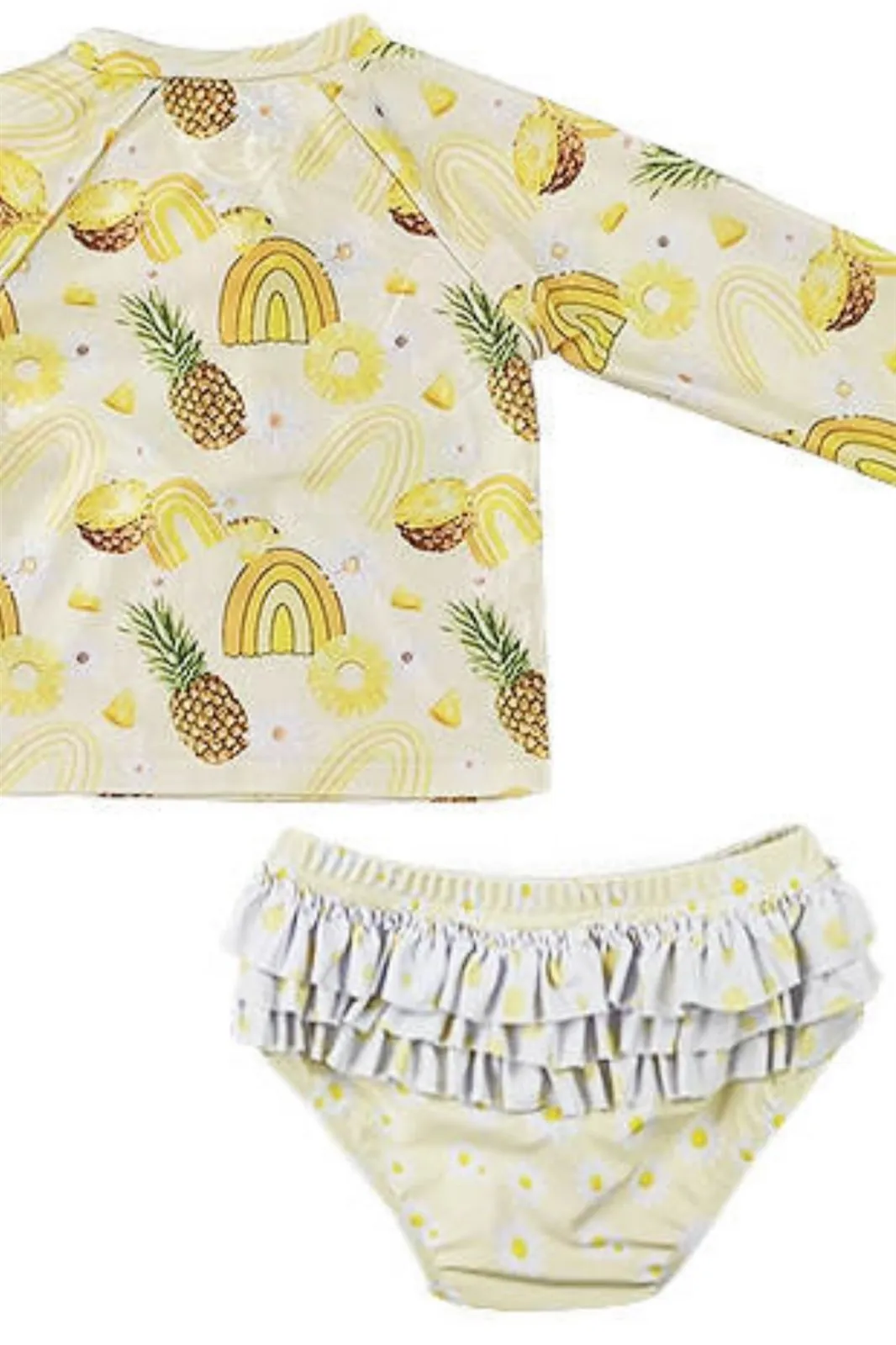 Yellow Pineapple Rainbow - 2 Pc - Long Sleeve Swimsuit