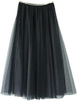 YIOLEAMP Women Mesh Elastic Waist Tutu Skirt Sweet Bridesmaids Pleated Midi Skirts