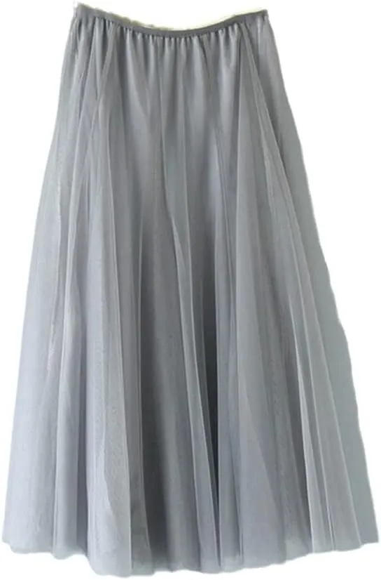 YIOLEAMP Women Mesh Elastic Waist Tutu Skirt Sweet Bridesmaids Pleated Midi Skirts