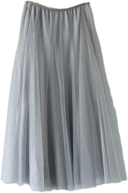 YIOLEAMP Women Mesh Elastic Waist Tutu Skirt Sweet Bridesmaids Pleated Midi Skirts