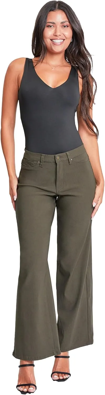 YMI Women's Hyperstretch Forever Color High Rise Wide Leg Pants