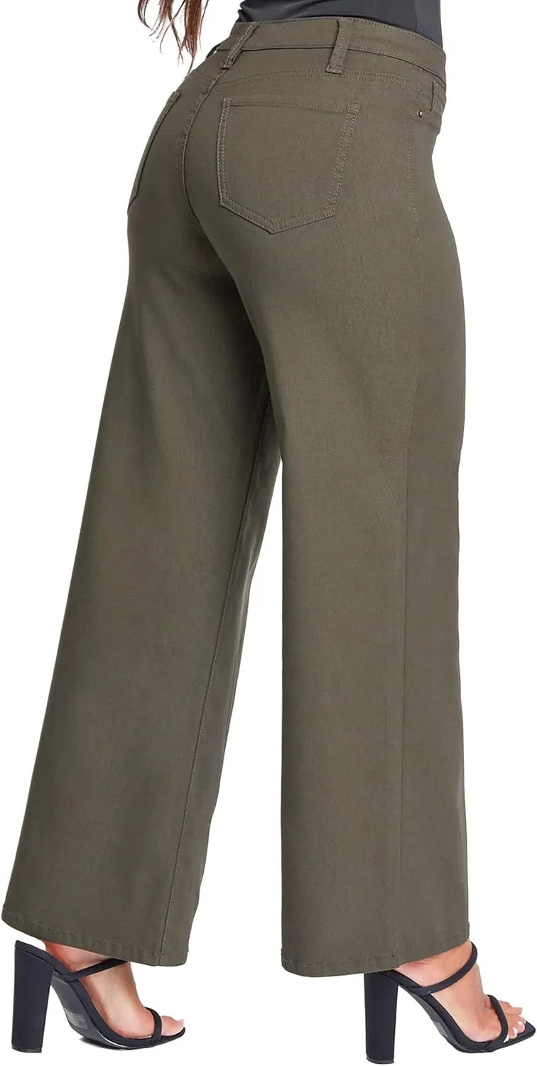 YMI Women's Hyperstretch Forever Color High Rise Wide Leg Pants