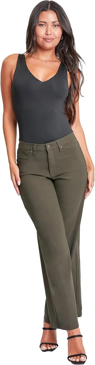 YMI Women's Hyperstretch Forever Color High Rise Wide Leg Pants