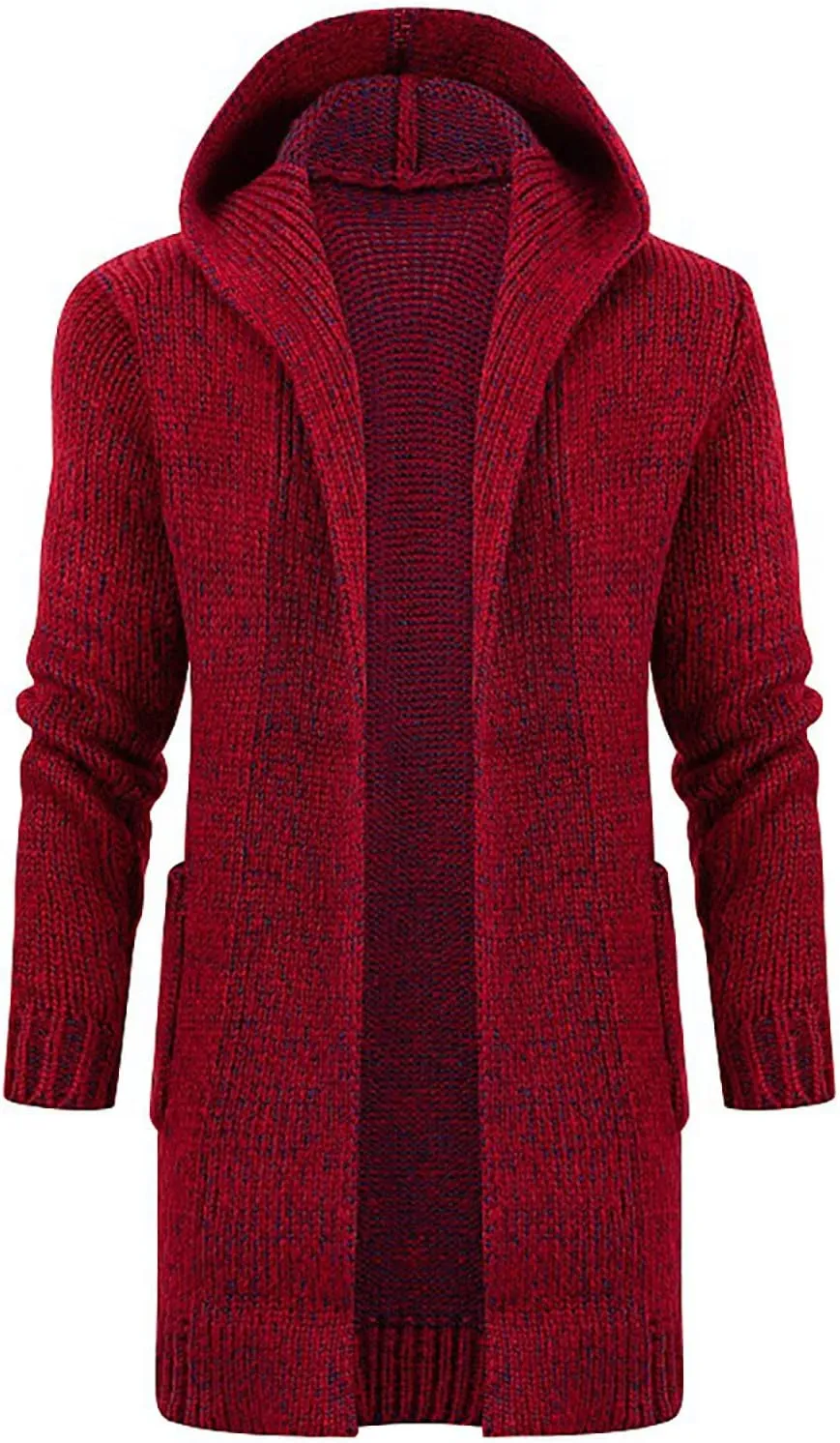 Ymosrh Mens Coats and Jackets Solid Color Knitted Coat Hooded Long Windbreaker Cardigan Medium Length Sweater Coat