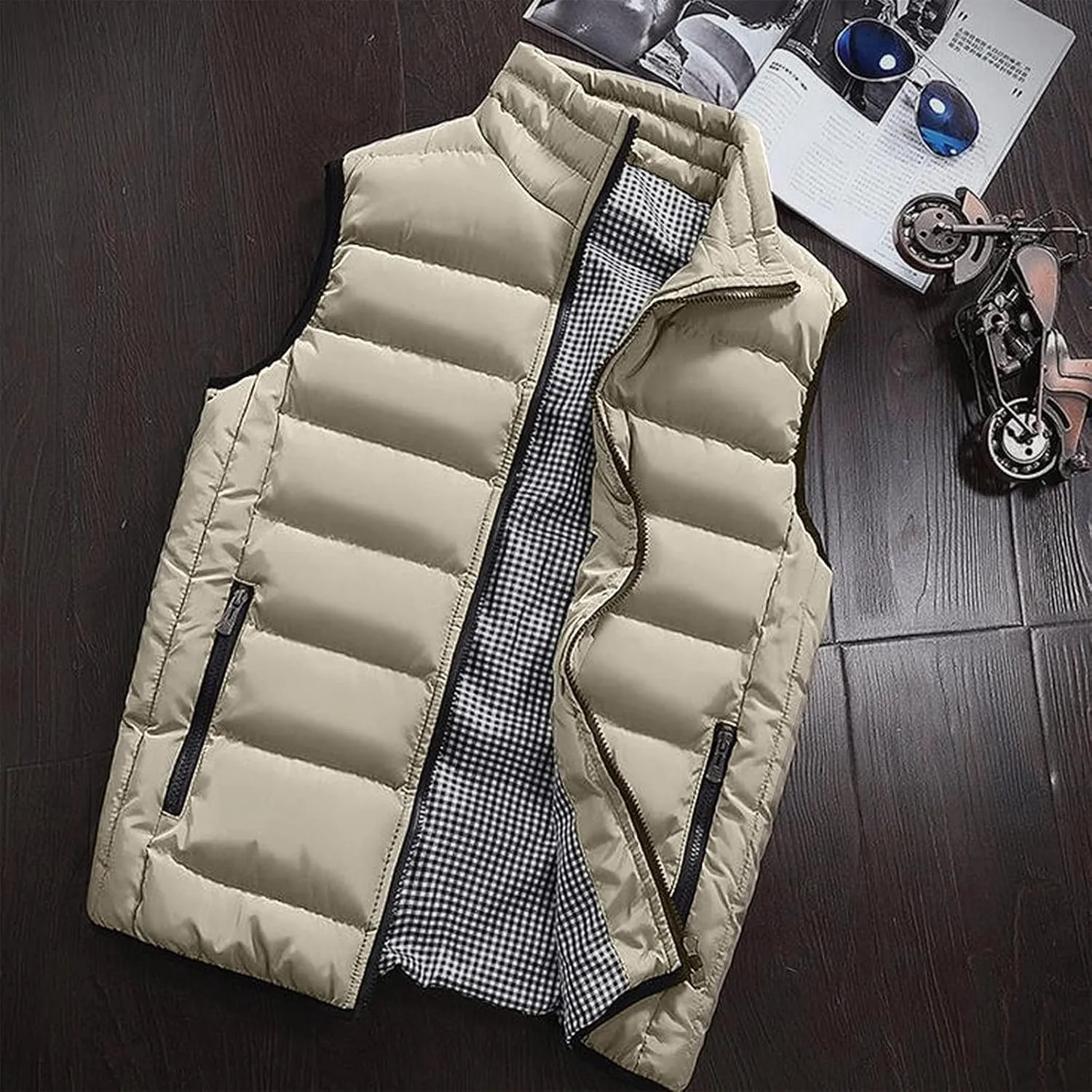 Ymosrh Mens Jacket Men Autumn Winter Coat Padded Cotton Vest Warm Hooded Thick Vest Tops Jacket Jackets