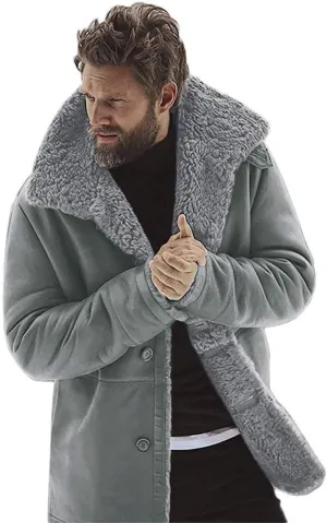 Ymosrh Mens Leather Jacket Winter Sheepskin Jacket Warm Wool Lined Mountain Faux Lamb Jackets Coat Coats for Men