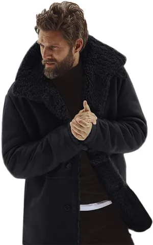 Ymosrh Mens Leather Jacket Winter Sheepskin Jacket Warm Wool Lined Mountain Faux Lamb Jackets Coat Coats for Men