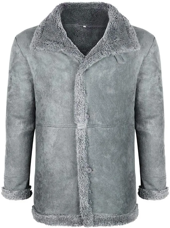 Ymosrh Mens Leather Jacket Winter Sheepskin Jacket Warm Wool Lined Mountain Faux Lamb Jackets Coat Coats for Men